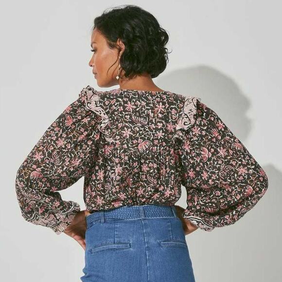 Cleobella Brynlee Long Sleeve Organic Cotton Print Multicolor Women’s Size M - Picture 2 of 8